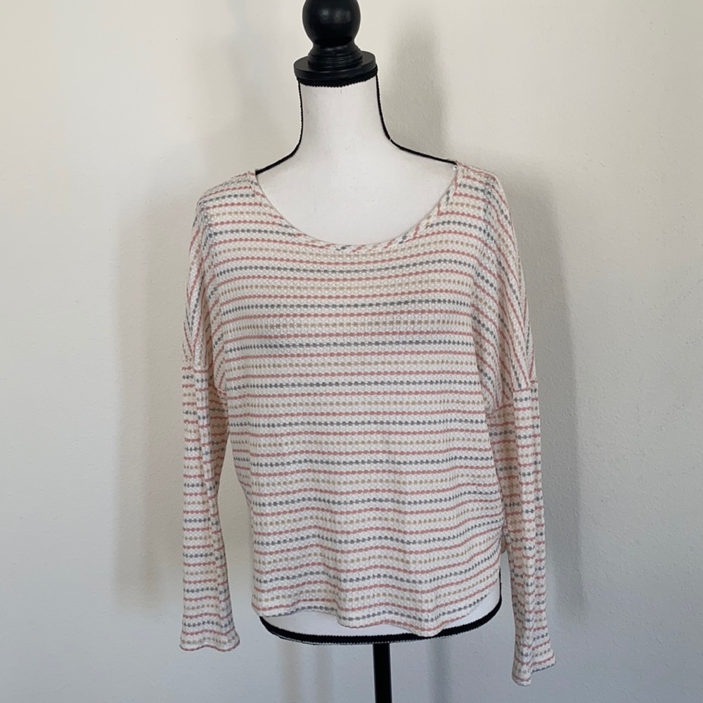 Paper Crane Striped Waffle Knit Long Sleeve Top S